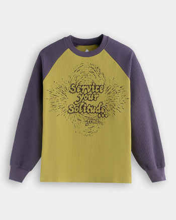 FTMD. Service Your Solitude L/S Waffle Tee - Mustard Green & Purple