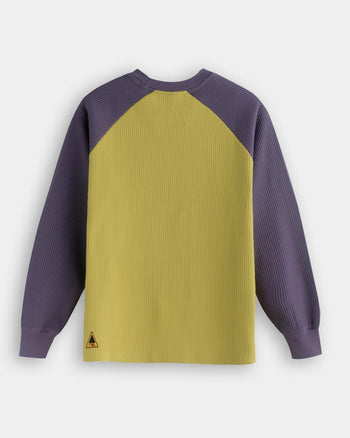 FTMD. Service Your Solitude L/S Waffle Tee - Mustard Green & Purple
