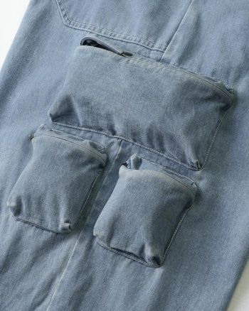 FTMD . Denim Cargo Over Pants - Washed Denim