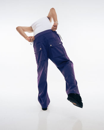 HdPc Pleated Nylon Wide Pants Royal Purple