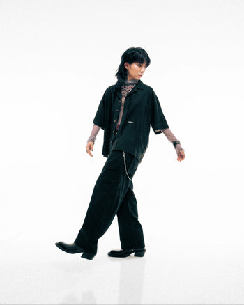 HdPc Pleated Nylon Wide Pants Black