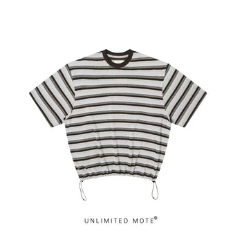 Unlimited Mote - Striped Balloon Half Sleeve Tee - Brown