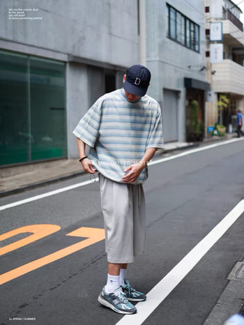 Unlimited Mote - Striped Balloon Half Sleeve Tee - Blue