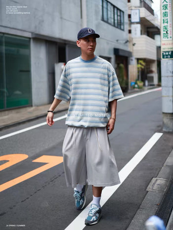 Unlimited Mote - Striped Balloon Half Sleeve Tee - Blue