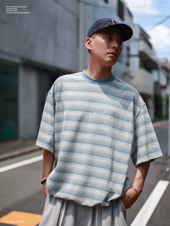 Unlimited Mote - Striped Balloon Half Sleeve Tee - Blue