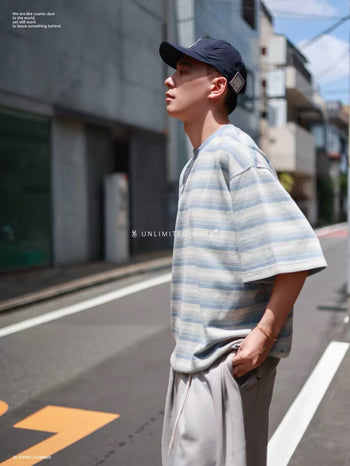 Unlimited Mote - Striped Balloon Half Sleeve Tee - Blue