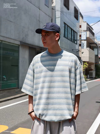 Unlimited Mote - Striped Balloon Half Sleeve Tee - Blue