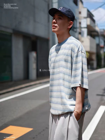 Unlimited Mote - Striped Balloon Half Sleeve Tee - Blue