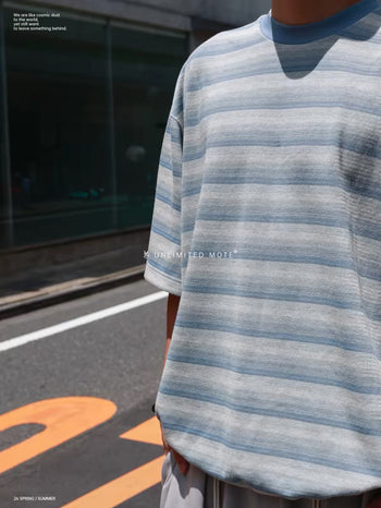 Unlimited Mote - Striped Balloon Half Sleeve Tee - Blue