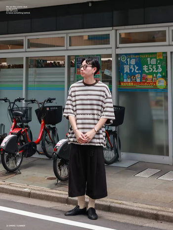Unlimited Mote - Striped Balloon Half Sleeve Tee - Brown