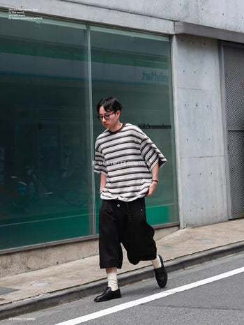 Unlimited Mote - Striped Balloon Half Sleeve Tee - Brown