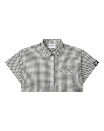PUSHPUSH - Gingham Crop Shirt - Dusty Beige