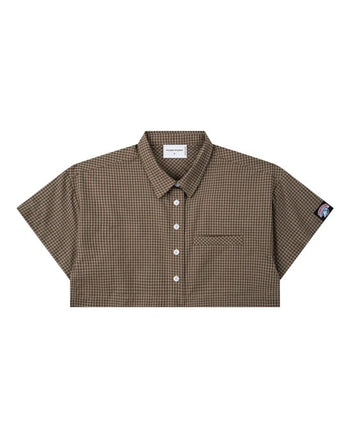 PUSHPUSH - Gingham Crop Shirt - Moss Brown