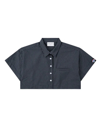 PUSHPUSH - Gingham Crop Shirt - Deep Navy
