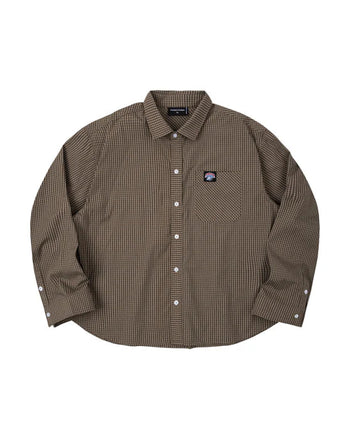 PUSHPUSH - Gingham Oversize Shirt - Moss Brown