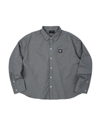 PUSHPUSH - Gingham Oversize Shirt - Olive Grey