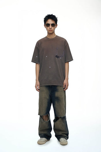 Double Back - Ripped Pocket T-Shirt Oversized - Rusty Grey