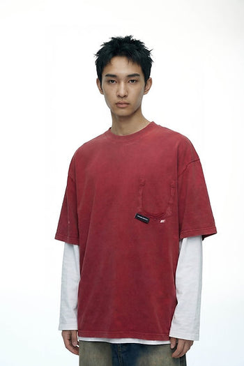 Double Back - Ripped Pocket T-Shirt Oversized - Washed Red
