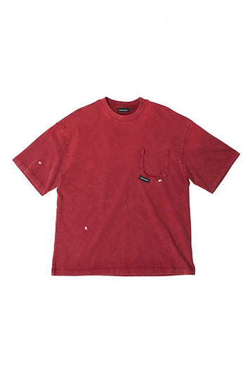Double Back - Ripped Pocket T-Shirt Oversized - Washed Red