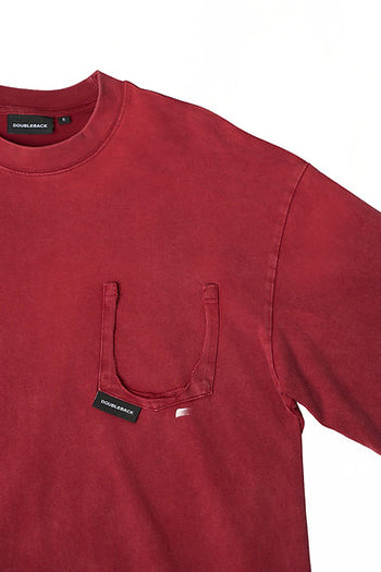 Double Back - Ripped Pocket T-Shirt Oversized - Washed Red