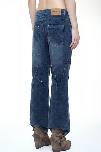 Double Back - Studded Corduroy Pants - Washed Blue