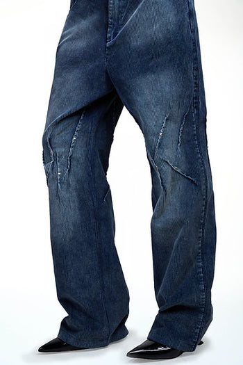Double Back - Studded Corduroy Pants - Washed Blue