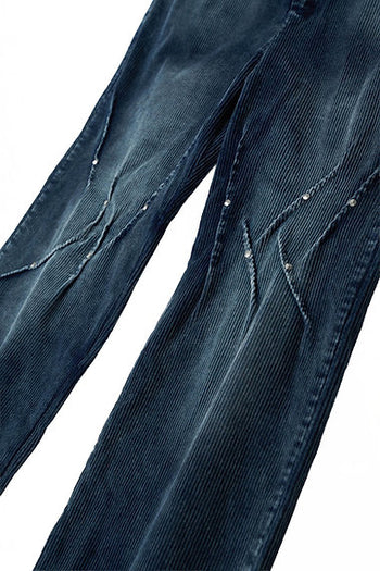 Double Back - Studded Corduroy Pants - Washed Blue