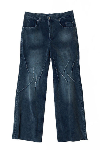 Double Back - Studded Corduroy Pants - Washed Blue