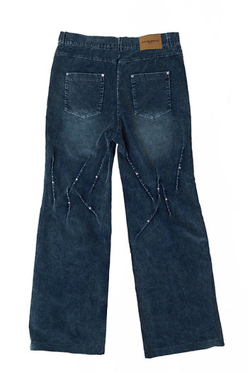 Double Back - Studded Corduroy Pants - Washed Blue