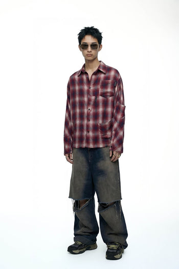 Double Back - Too Many Pocket Checkered Shirt - Red / Blue