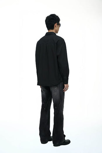 Double Back - Tucked Collar Shirt - Black