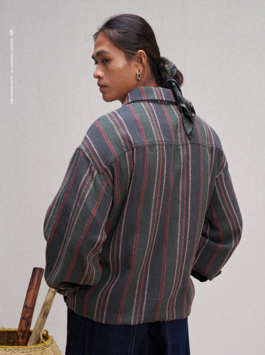 Unlimited Mote - Stripe Linen Balloon Jacket - Green