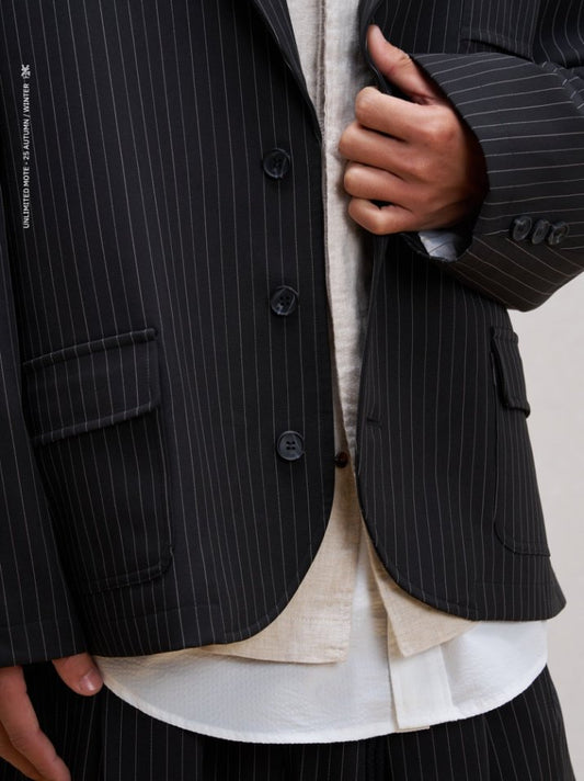 Unlimited Mote - Japanese Minimal  Blazer Jacket - Black Stripe
