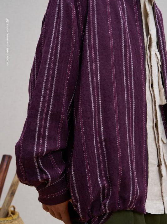 Unlimited Mote - Stripe Linen Balloon Jacket - Red