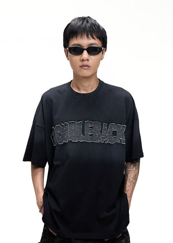 Double Back - Washed Patch Logo T-Shirt Oversized - Black