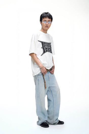 Double Back - Ripped Embroidery T-Shirt Oversized - White