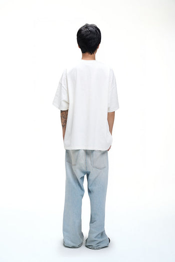 Double Back - Ripped Embroidery T-Shirt Oversized - White