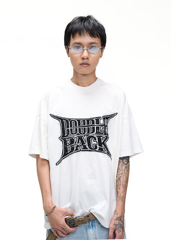 Double Back - Ripped Embroidery T-Shirt Oversized - White