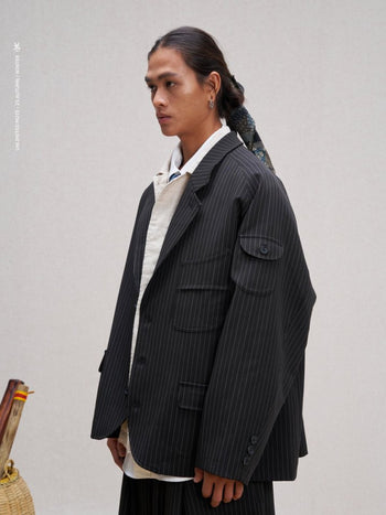 Unlimited Mote - Japanese Minimal  Blazer Jacket - Black Stripe