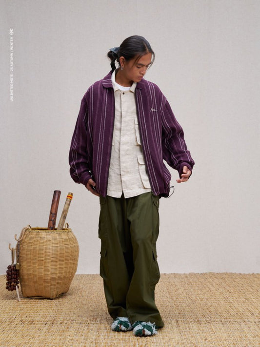 Unlimited Mote - Stripe Linen Balloon Jacket - Red