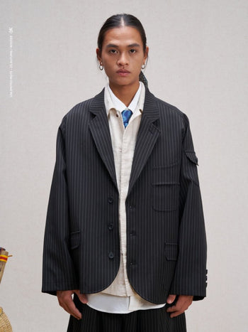 Unlimited Mote - Japanese Minimal  Blazer Jacket - Black Stripe