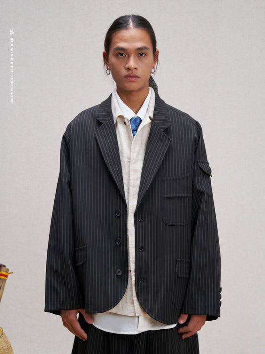 Unlimited Mote - Japanese Minimal  Blazer Jacket - Black Stripe