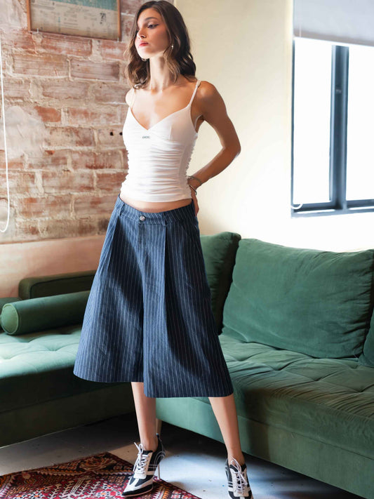 PP - Pinstripe Jort  -  Navy