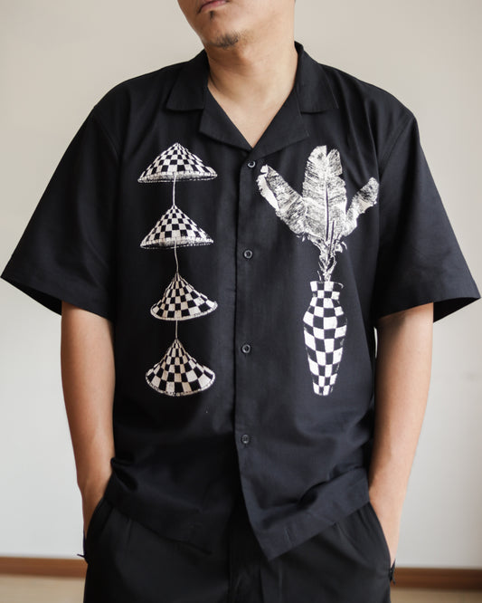 Futile Palm Poetry Shirt Black - HANAKA