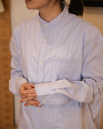 LR Made Collarless L/S Striped Shirt